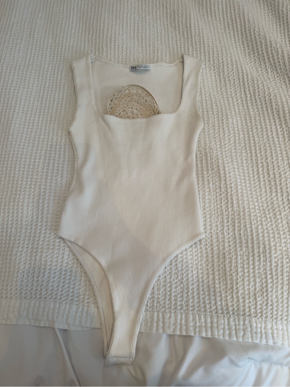 Zara Cream Ribbed Square-Neck Bodysuit